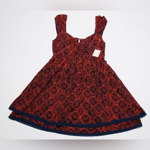 NWT FREE PEOPLE Red Tabitha Mini Dress Size Medium | Babydoll Fit, Boho Printed
